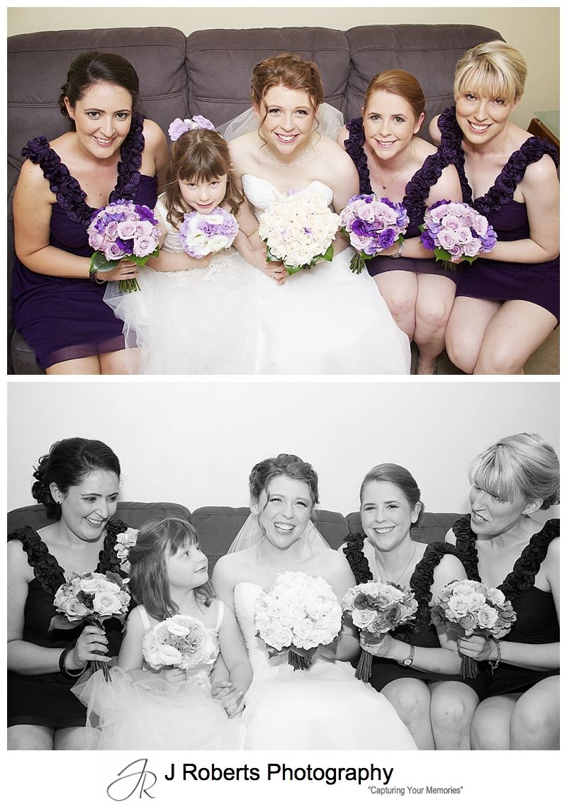 Bride with bridesmaids in purple - sydney wedding photographer 
